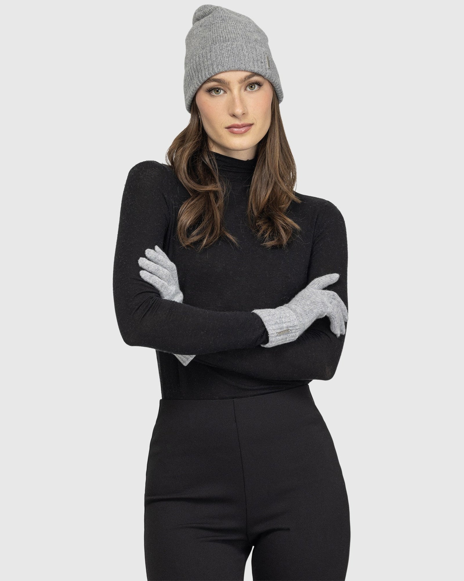 Select Cashmere Knit Beanie And Glove Set (2 Pcs) | Gray