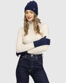 Select Cashmere Knit Beanie And Glove Set (2 Pcs) | Navy