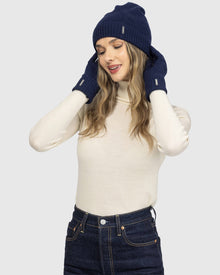 Select Cashmere Knit Beanie And Glove Set (2 Pcs) | Navy