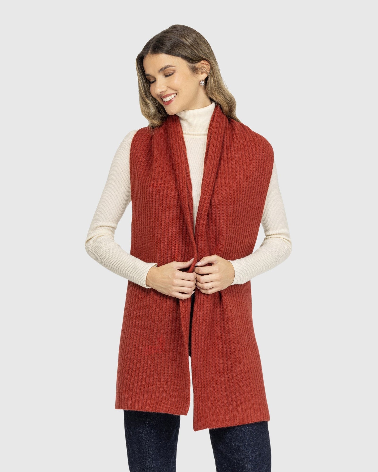 Select Cashmere Knit Scarf | Red