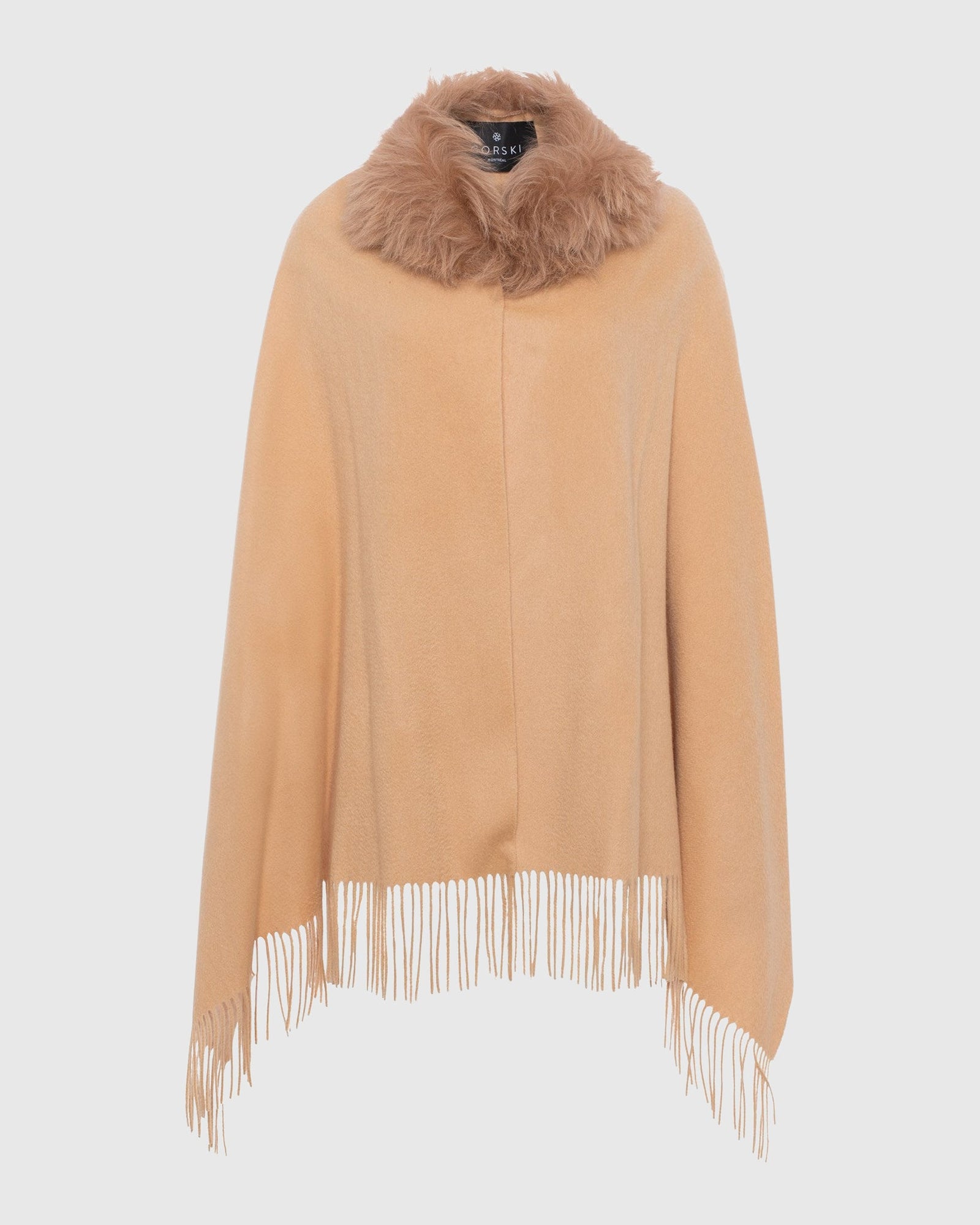 Select Cashmere Stole With Select Lamb Collar | Light Camel