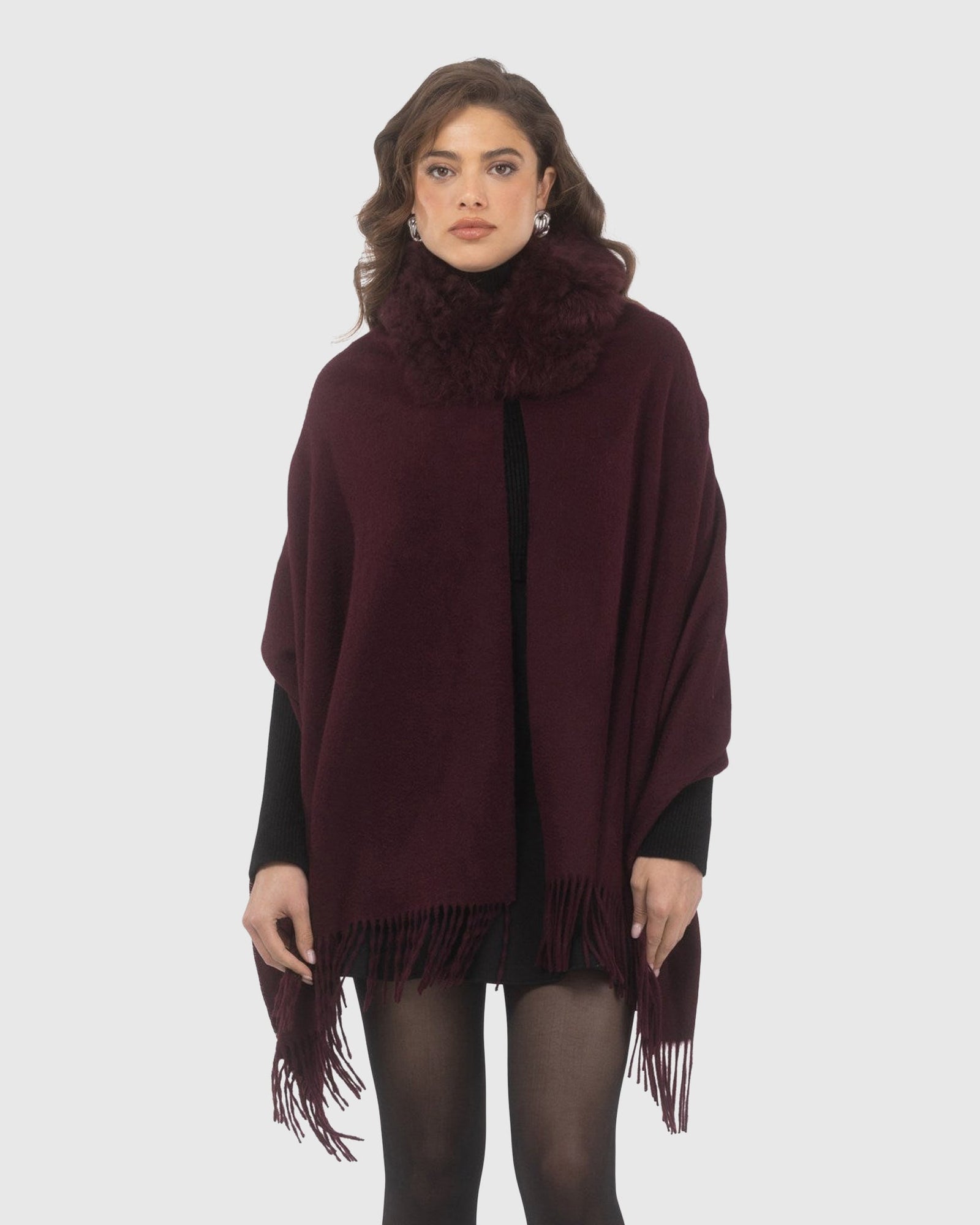 Select Cashmere Stole With Select Lamb Collar | Burgundy