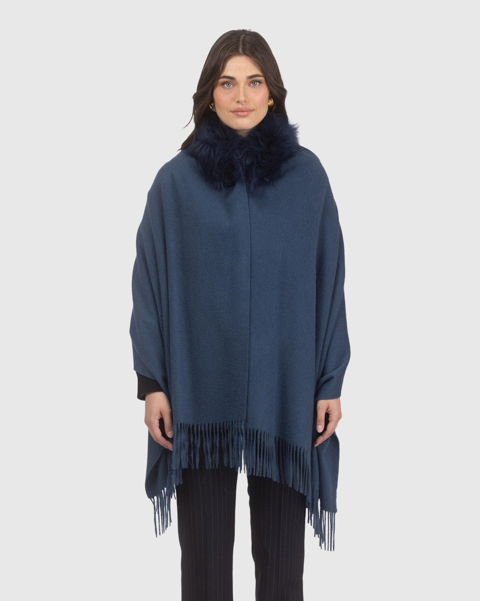 Select Cashmere Stole With Select Lamb Collar | Dark Blue