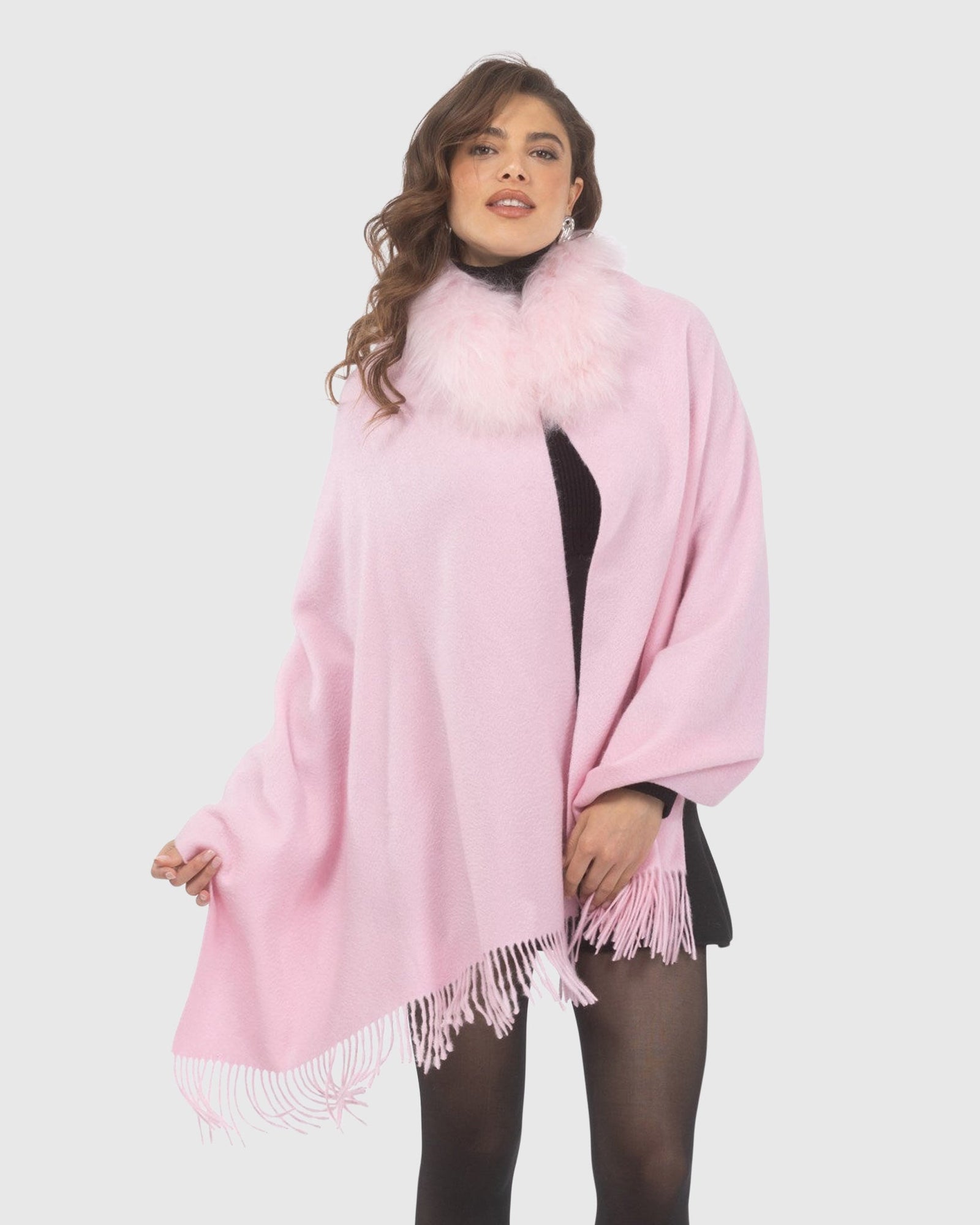 Select Cashmere Stole With Select Lamb Collar | Light Pink