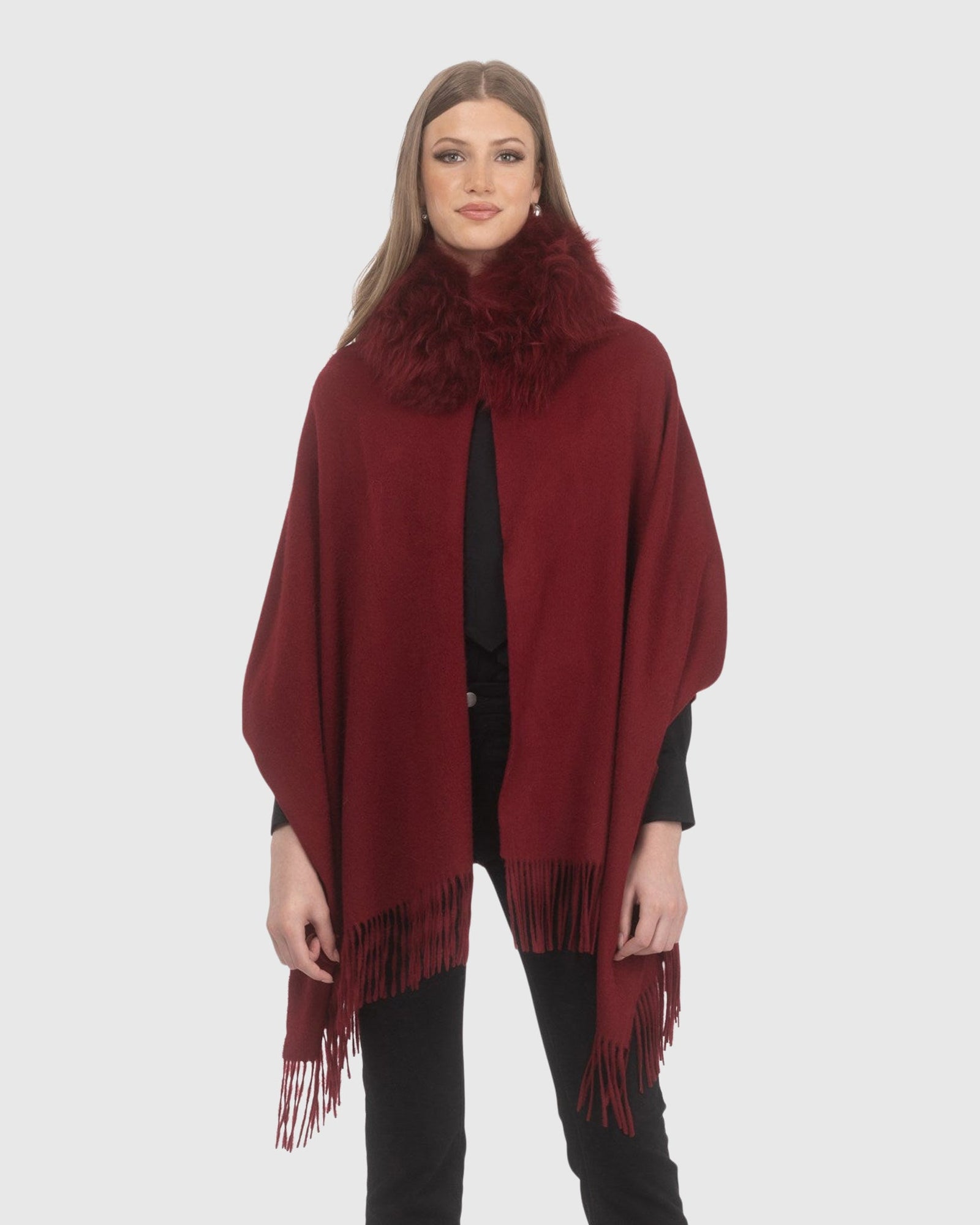 Select Cashmere Stole With Select Lamb Collar | Wine