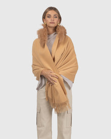 Select Cashmere Stole With Select Lamb Collar | Light Camel