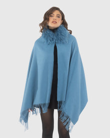 Select Cashmere Stole With Select Lamb Collar | Blue
