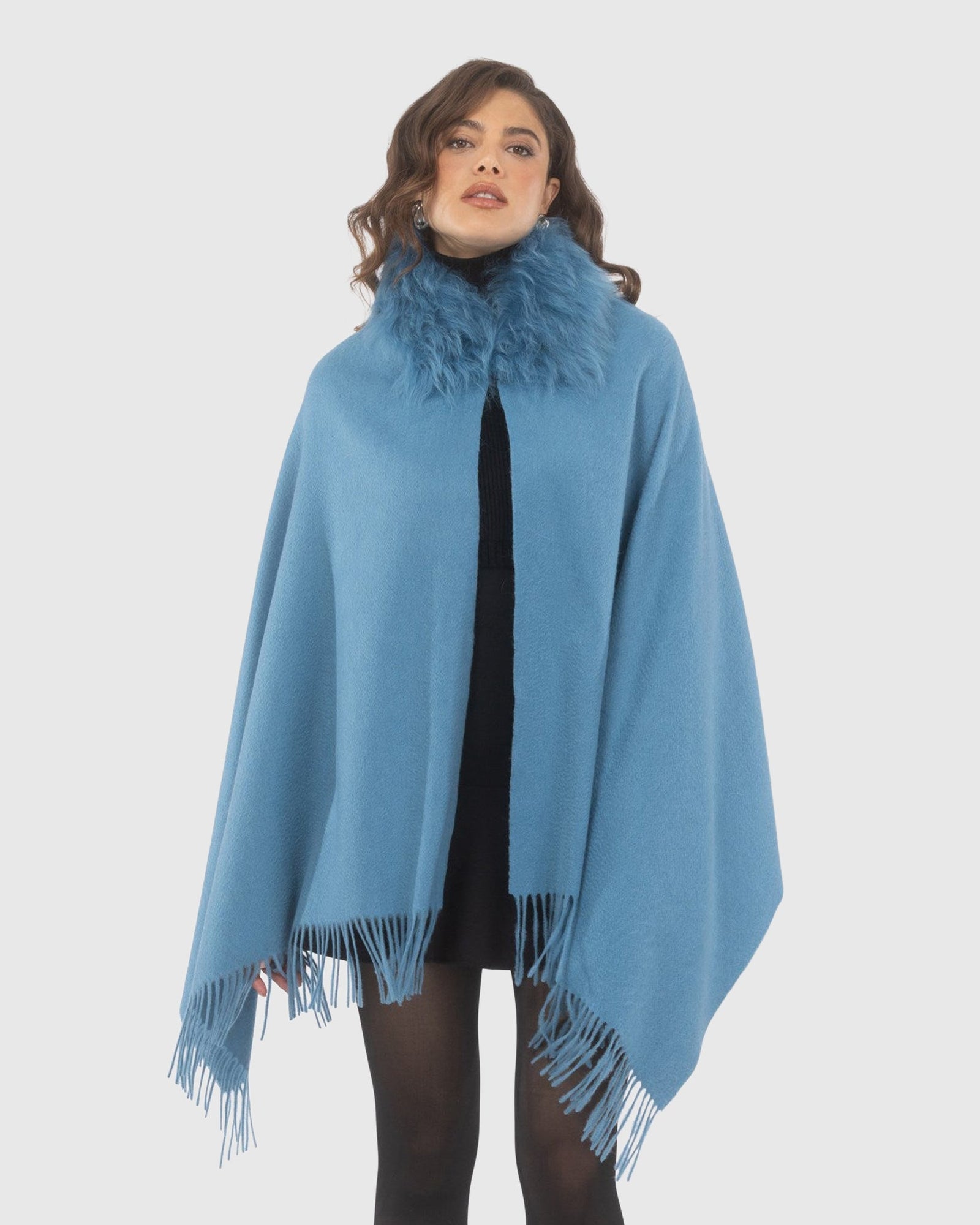 Select Cashmere Stole With Select Lamb Collar | Blue