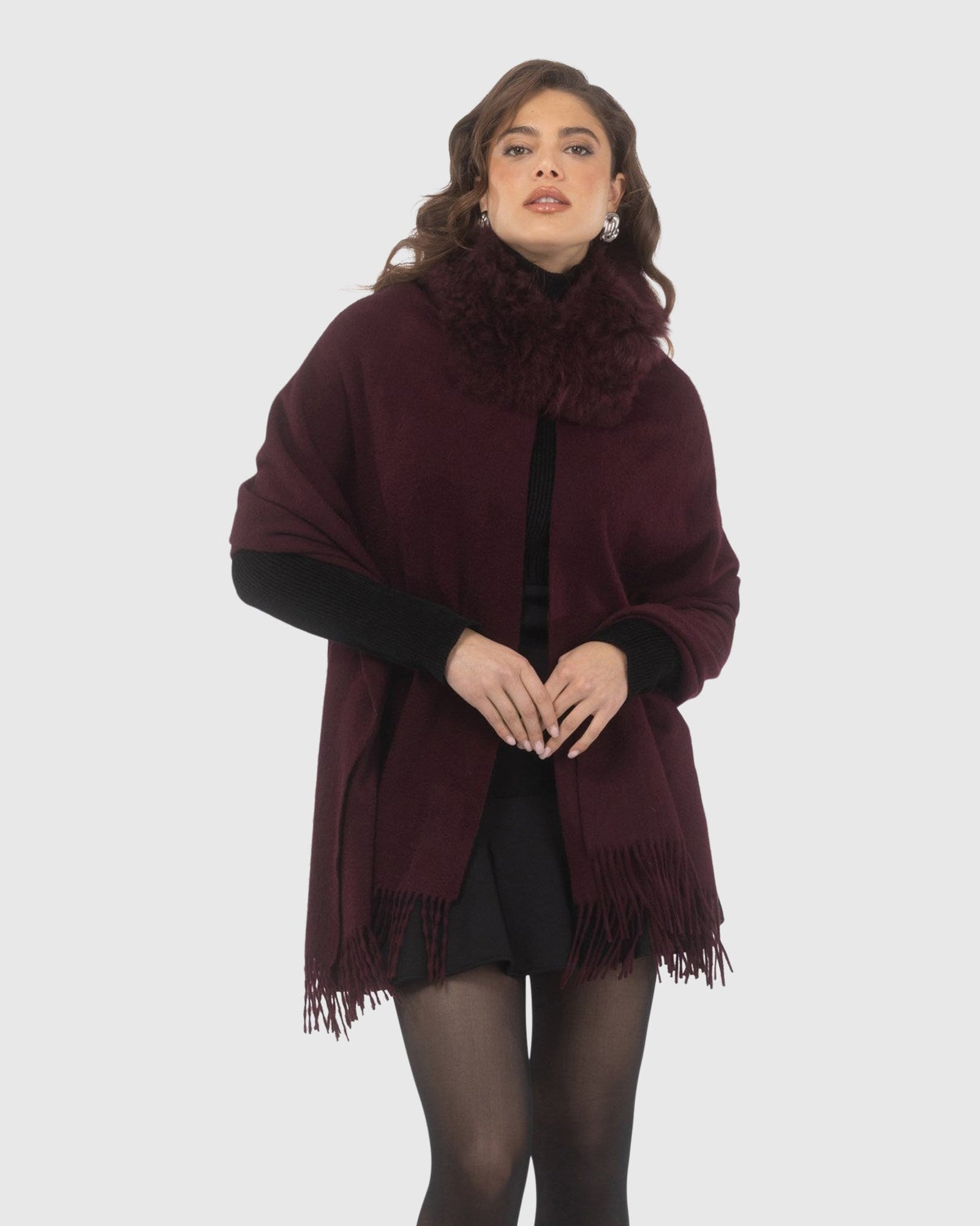 Select Cashmere Stole With Select Lamb Collar | Burgundy