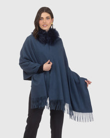Select Cashmere Stole With Select Lamb Collar | Dark Blue