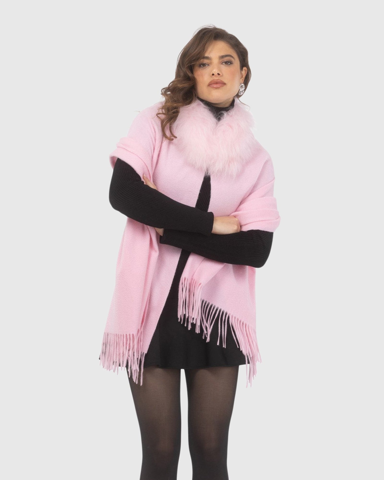 Select Cashmere Stole With Select Lamb Collar | Light Pink
