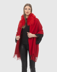 Select Cashmere Stole With Select Lamb Collar | Red