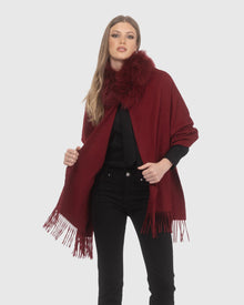 Select Cashmere Stole With Select Lamb Collar | Wine