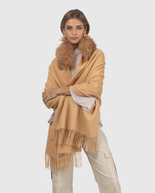 Select Cashmere Stole With Select Lamb Collar | Light Camel
