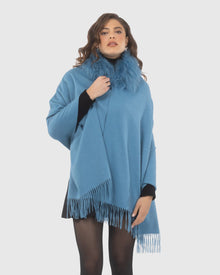 Select Cashmere Stole With Select Lamb Collar | Blue