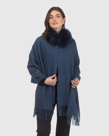 Select Cashmere Stole With Select Lamb Collar | Dark Blue