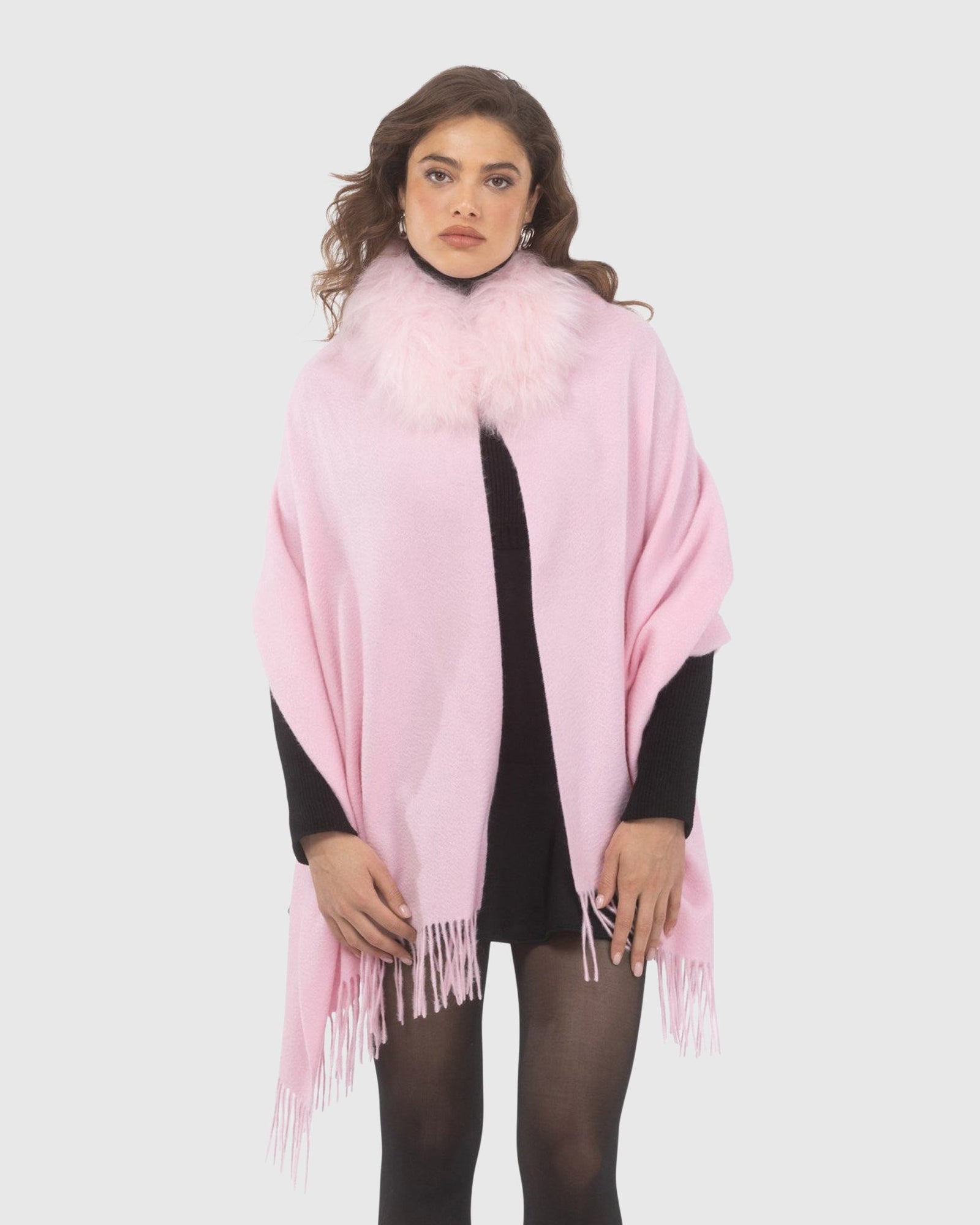 Select Cashmere Stole With Select Lamb Collar | Light Pink