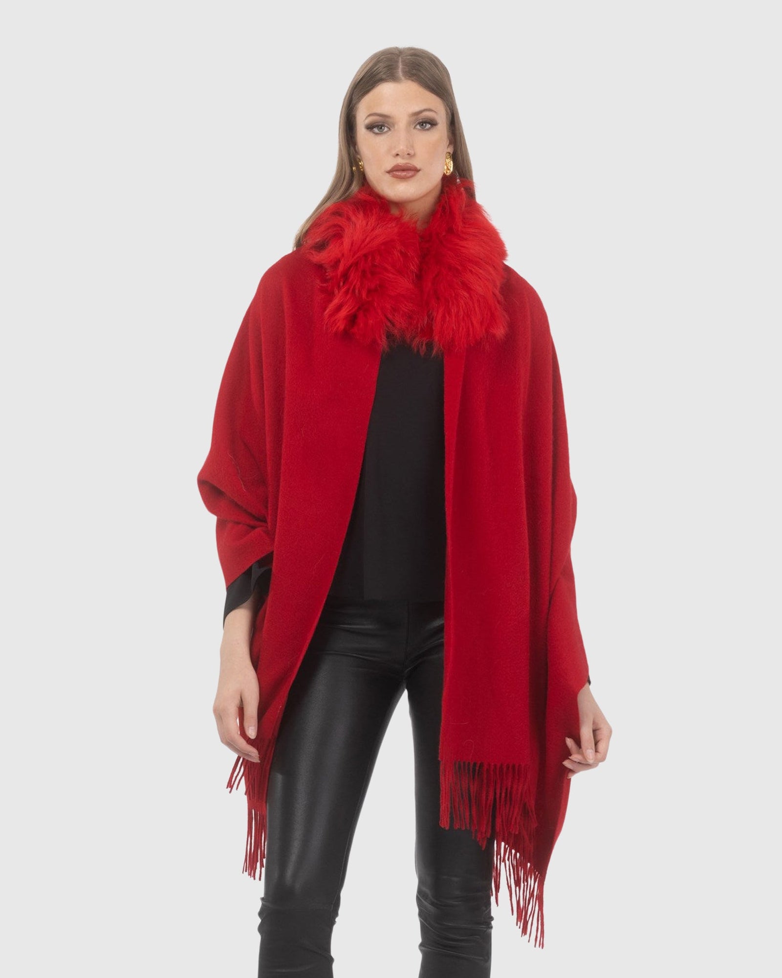 Select Cashmere Stole With Select Lamb Collar | Red
