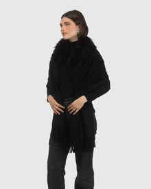 Select Cashmere Stole With Select Lamb Collar | Black