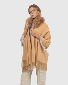 Select Cashmere Stole With Select Lamb Collar | Light Camel