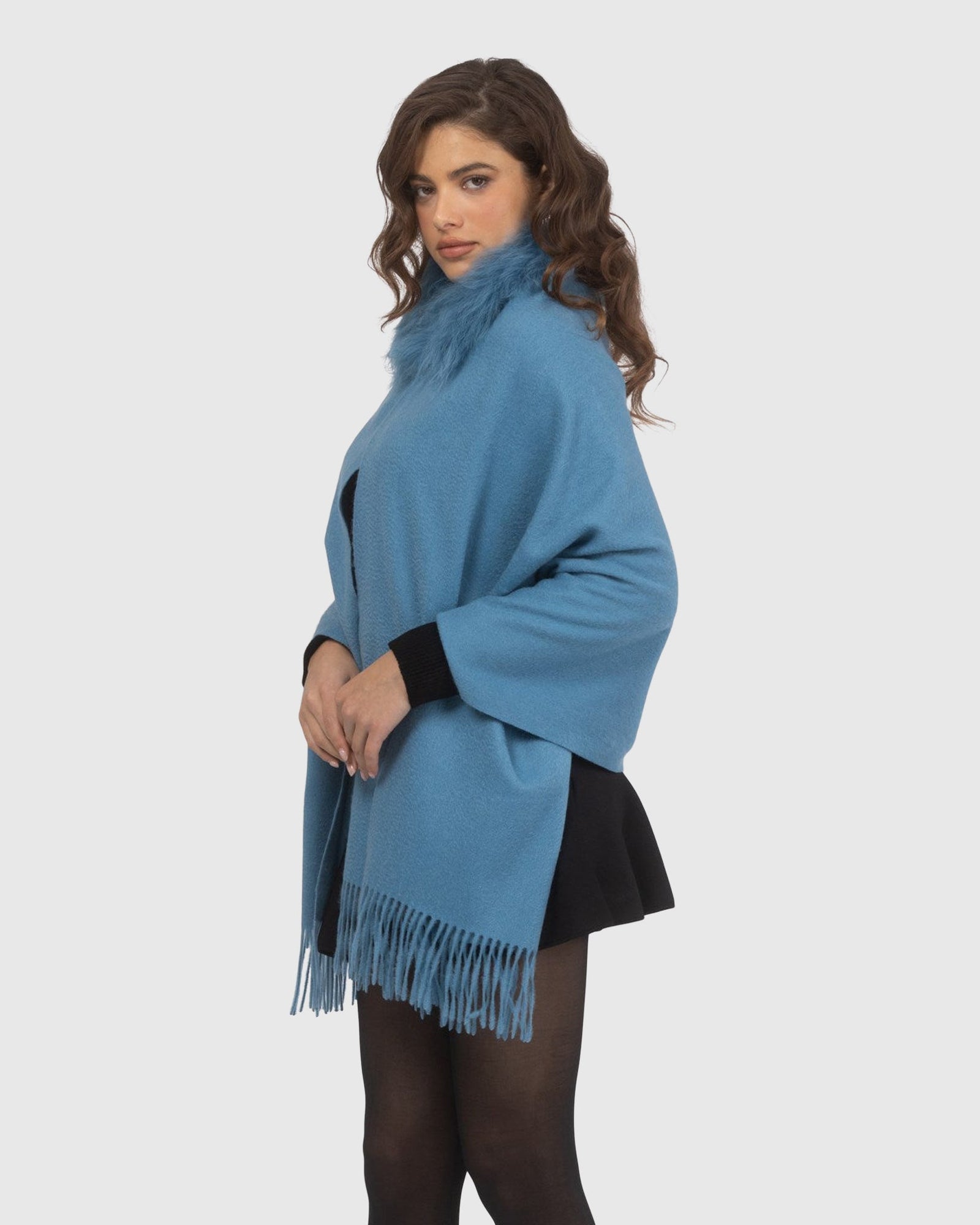 Select Cashmere Stole With Select Lamb Collar | Blue