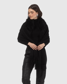 Select Cashmere Stole With Select Lamb Collar | Black
