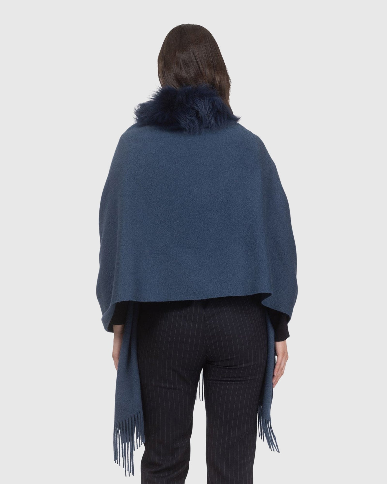 Select Cashmere Stole With Select Lamb Collar | Dark Blue
