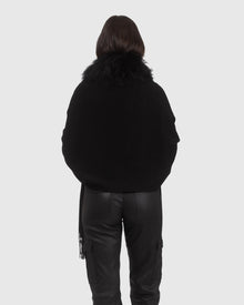 Select Cashmere Stole With Select Lamb Collar | Black