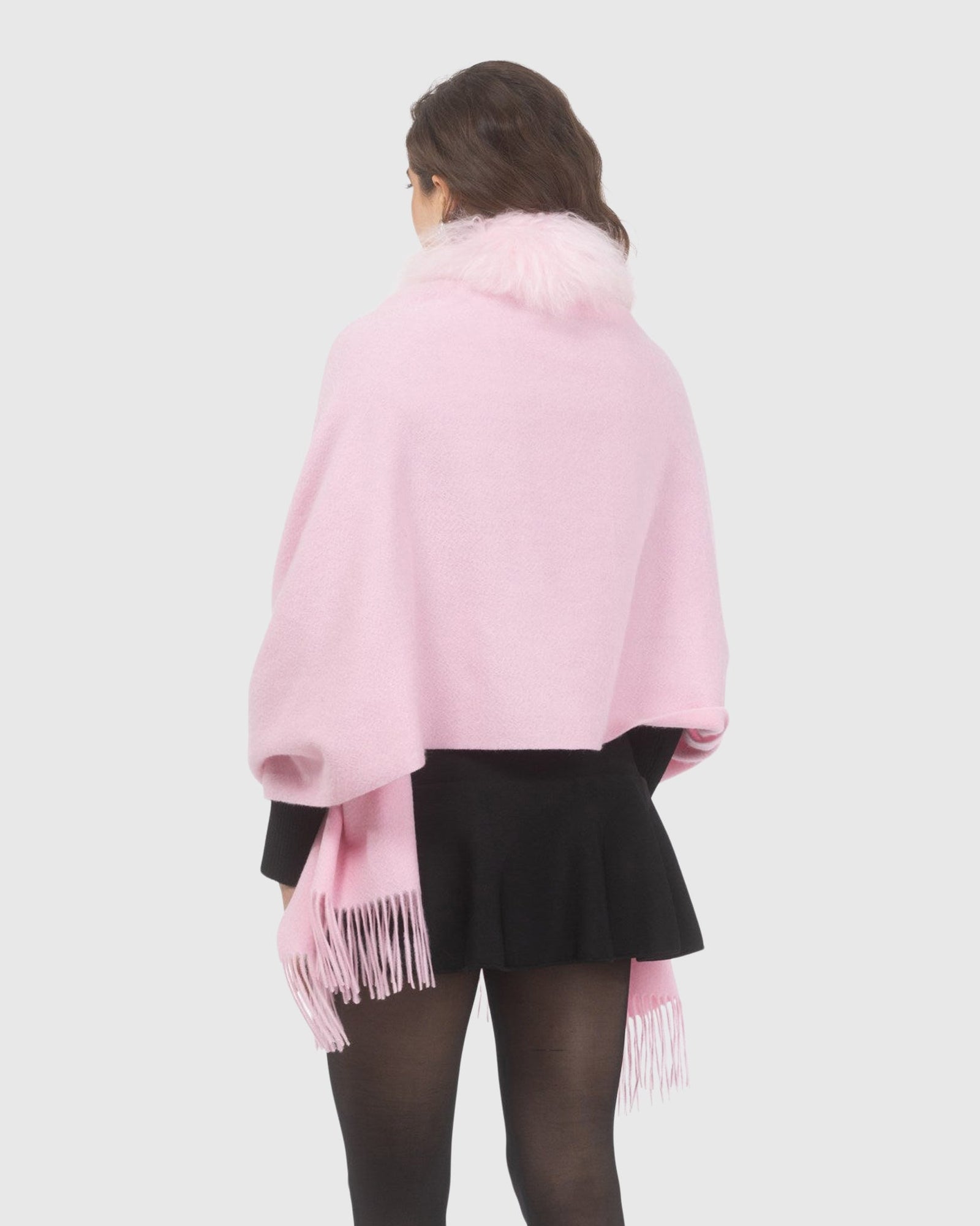 Select Cashmere Stole With Select Lamb Collar | Light Pink