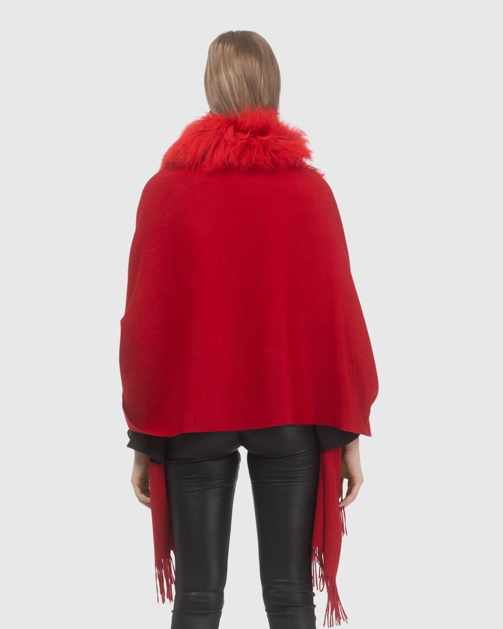 Select Cashmere Stole With Select Lamb Collar | Red