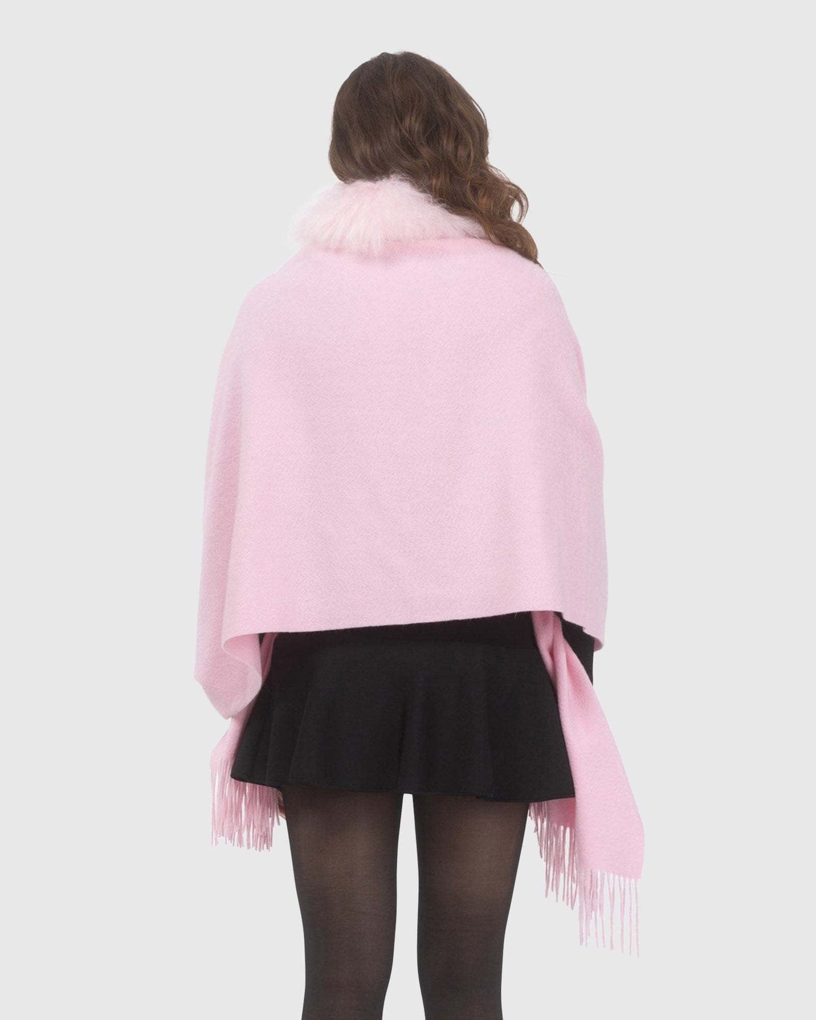 Select Cashmere Stole With Select Lamb Collar | Light Pink