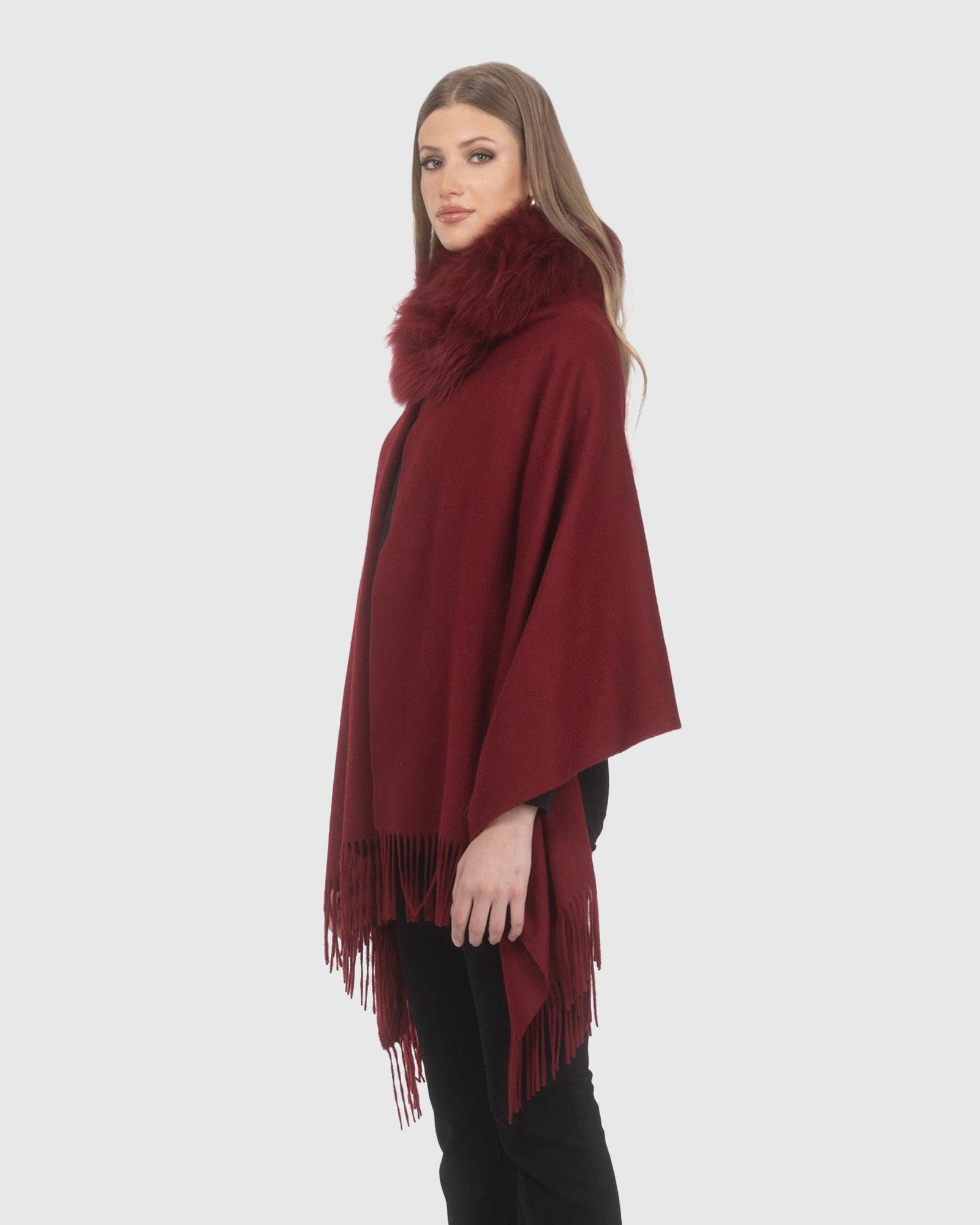 Select Cashmere Stole With Select Lamb Collar | Wine