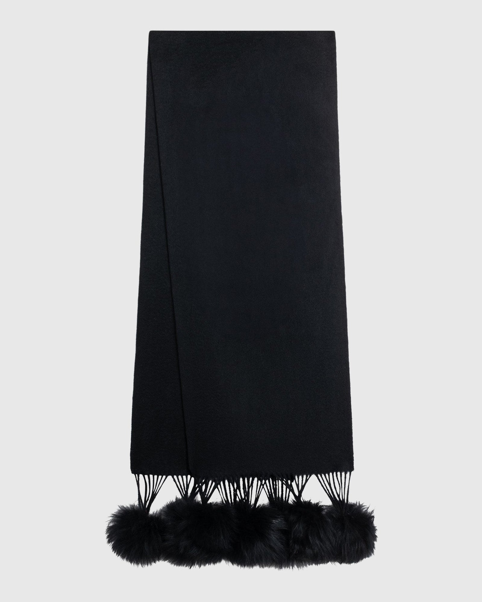 Select Cashmere Stole With Select Lamb Pompoms | Black