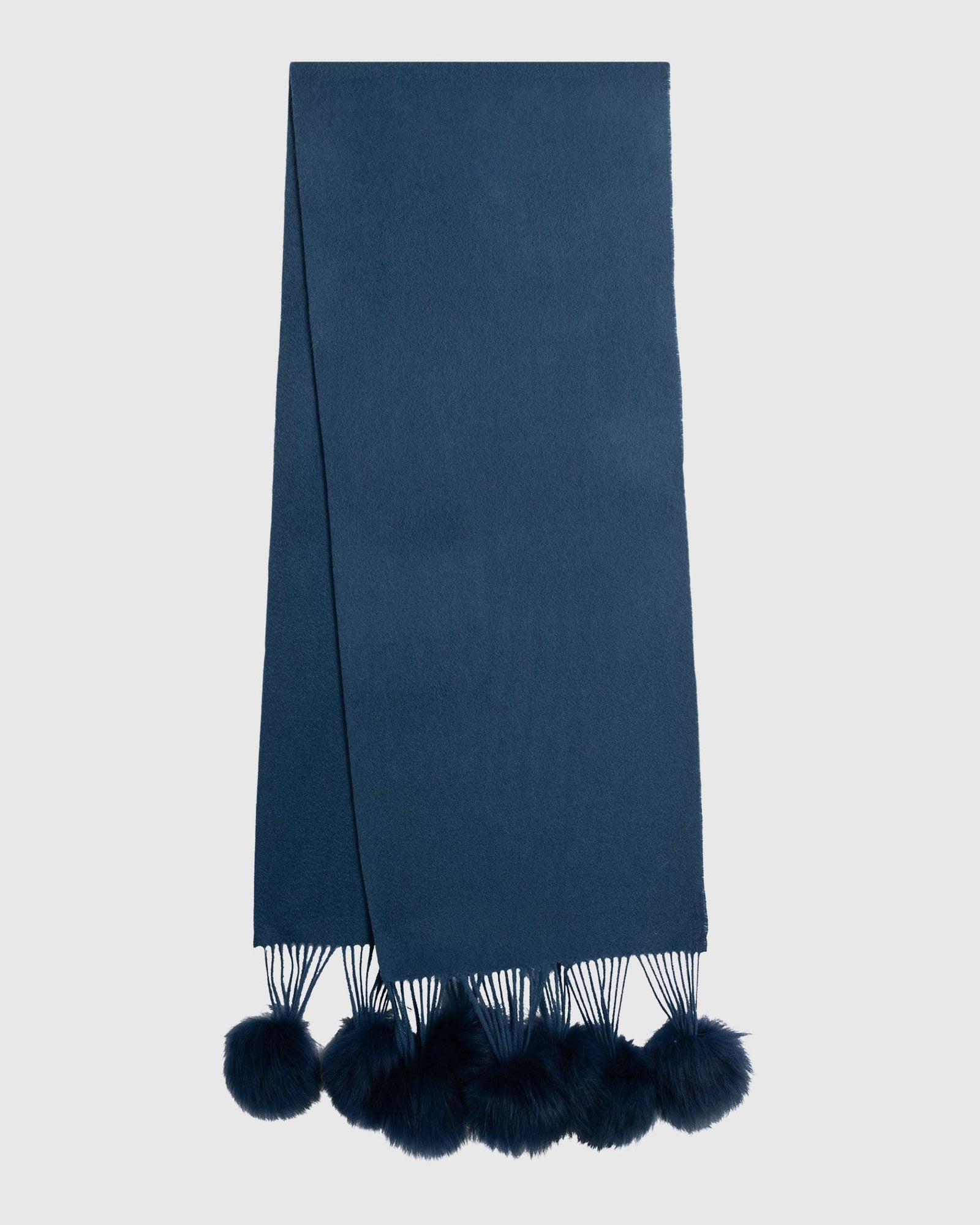 Select Cashmere Stole With Select Lamb Pompoms | Dark Blue