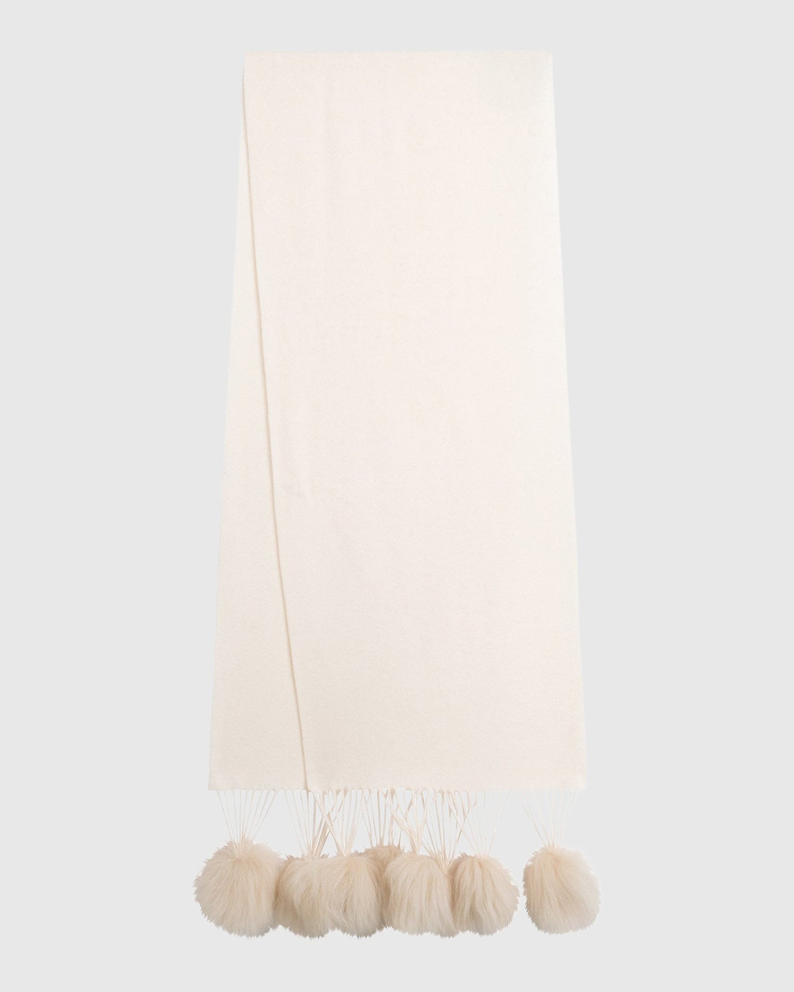 Select Cashmere Stole With Select Lamb Pompoms | Ivory