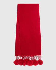 Select Cashmere Stole With Select Lamb Pompoms | Red