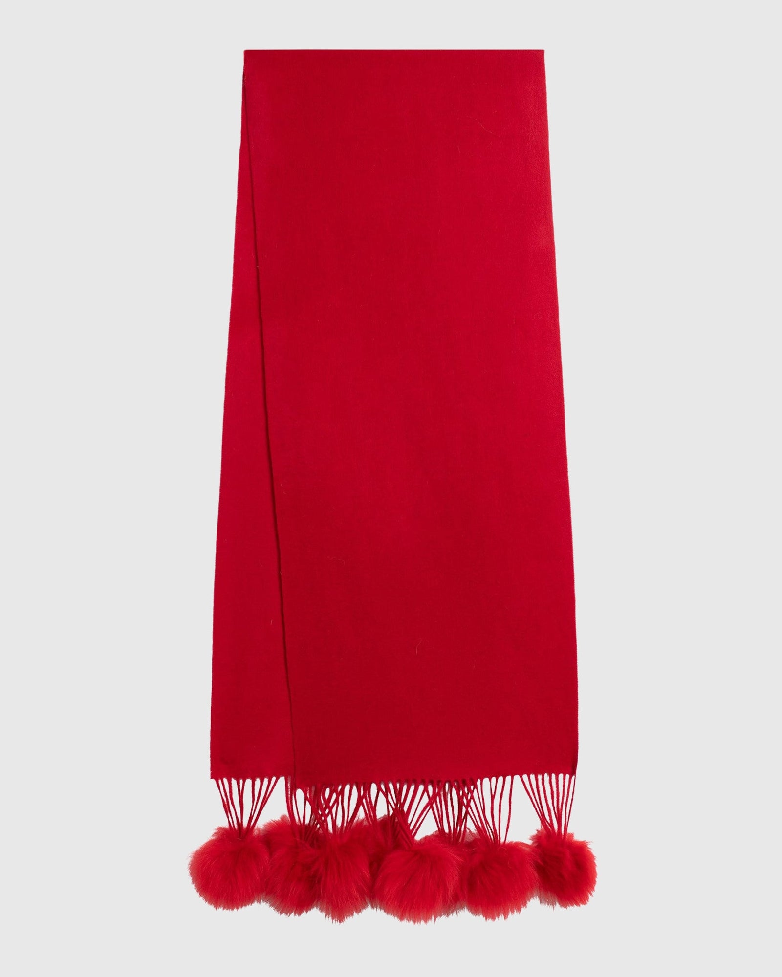 Select Cashmere Stole With Select Lamb Pompoms | Red