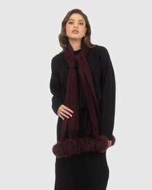 Select Cashmere Stole With Select Lamb Pompoms | Burgundy
