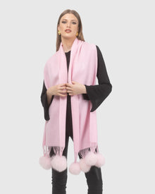 Select Cashmere Stole With Select Lamb Pompoms | Light Pink