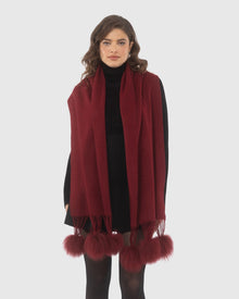 Select Cashmere Stole With Select Lamb Pompoms | Wine