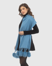 Select Cashmere Stole With Select Lamb Pompoms | Blue