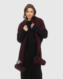 Select Cashmere Stole With Select Lamb Pompoms | Burgundy