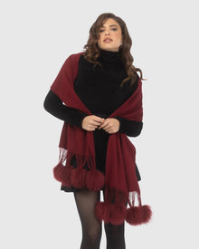 Select Cashmere Stole With Select Lamb Pompoms | Wine
