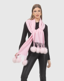 Select Cashmere Stole With Select Lamb Pompoms | Light Pink