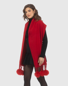 Select Cashmere Stole With Select Lamb Pompoms | Red