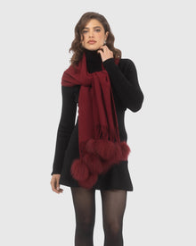 Select Cashmere Stole With Select Lamb Pompoms | Wine