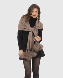 Select Cashmere Stole With Select Lamb Pompoms | Khaki Taupe
