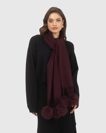 Select Cashmere Stole With Select Lamb Pompoms | Burgundy