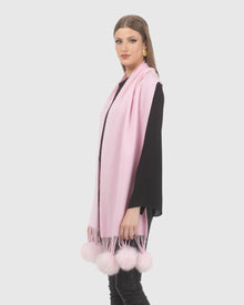Select Cashmere Stole With Select Lamb Pompoms | Light Pink