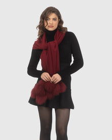 Select Cashmere Stole With Select Lamb Pompoms | Wine